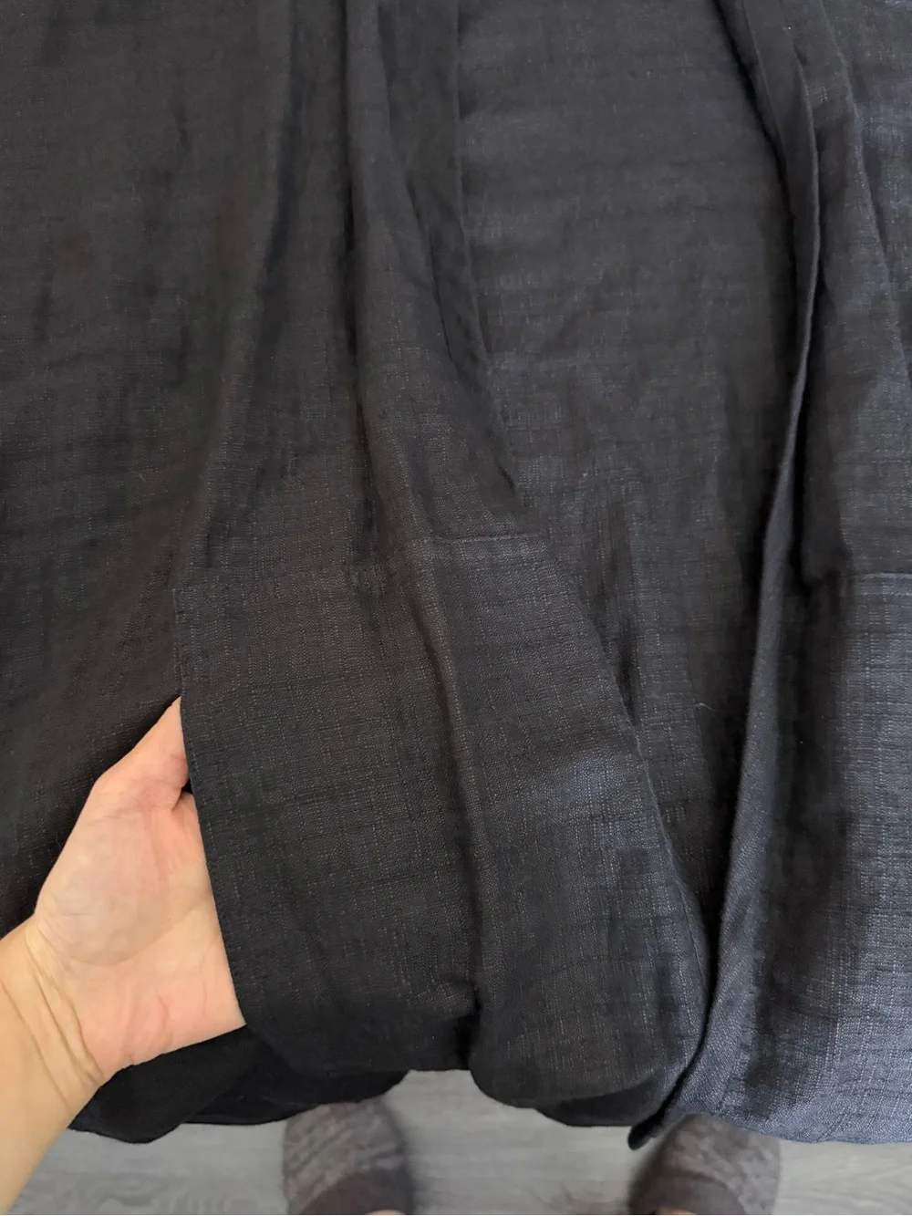 Eileen Fisher Medium Cotton Bamboo Open Front Hoodie Top Black Minimal Relaxed